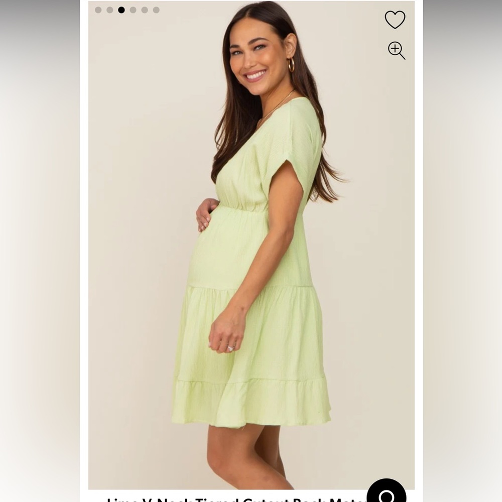 NWT, PinkBlush Maternity, Lime V-Neck Tiered Cutout Back Dress, small.